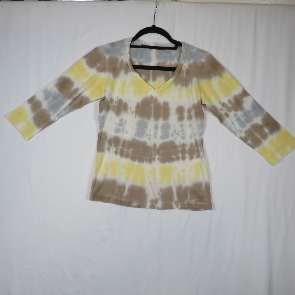 Barbara Lesser Tie Dye V Neck 3/4 Sleeve Top - Women's